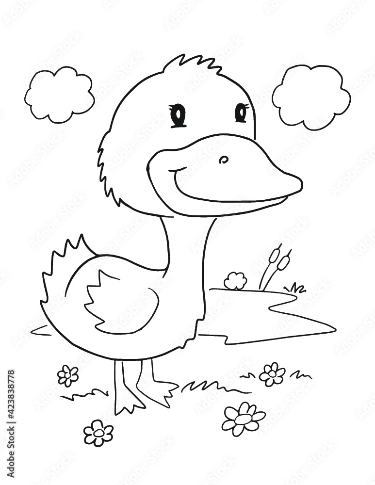 Cute Duck Coloring Page Vector Illustration Art Stock Vector | Adobe Stock