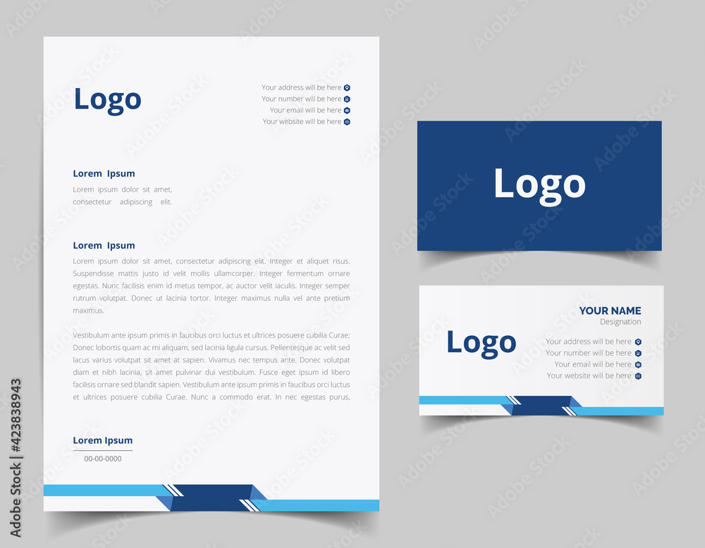 Obraz premium Business card and letterhead design set. Corporate and business style template. Modern and clean branding stationery design. fully editable file