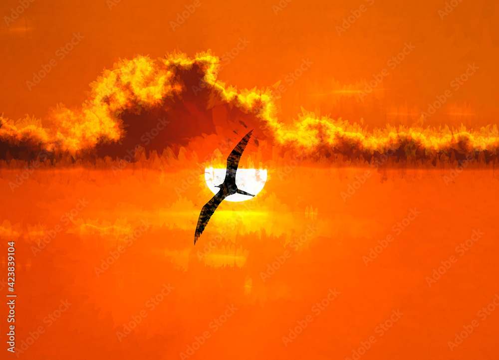 Bird Flying Inspirational Silhouette Divine Painting Sunset Freedom Hope Faith Uplifting Sunrise