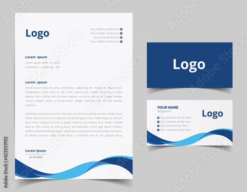 Business card and letterhead design set. Corporate and business style template. Modern and clean branding stationery design. fully editable file