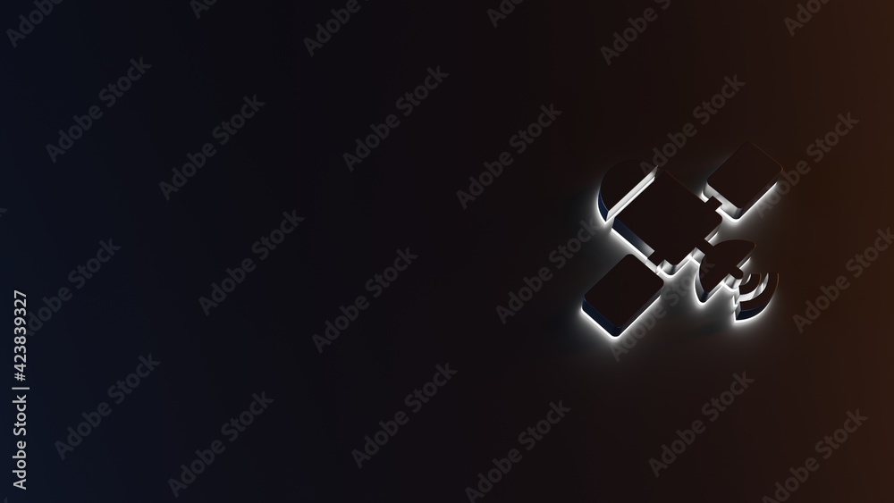3d rendering of white light stripe symbol of modern satellite on dark background 3d rendering of white light stripe symbol of modern satellite on dark background