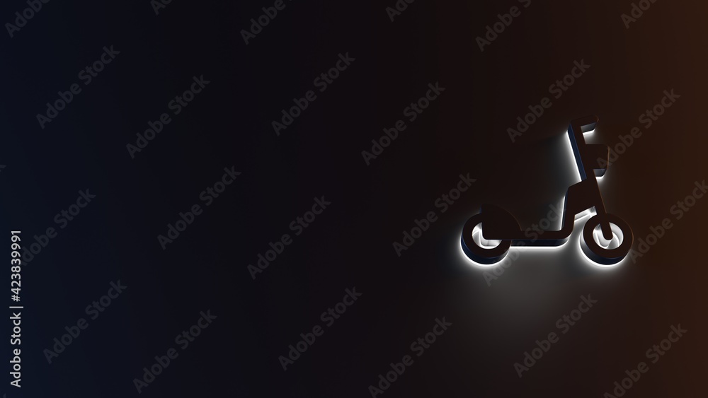 3d rendering of white light stripe symbol of kick scooter on dark background 3d rendering of white light stripe symbol of kick scooter on dark background