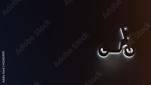 3d rendering of white light stripe symbol of kick scooter on dark background