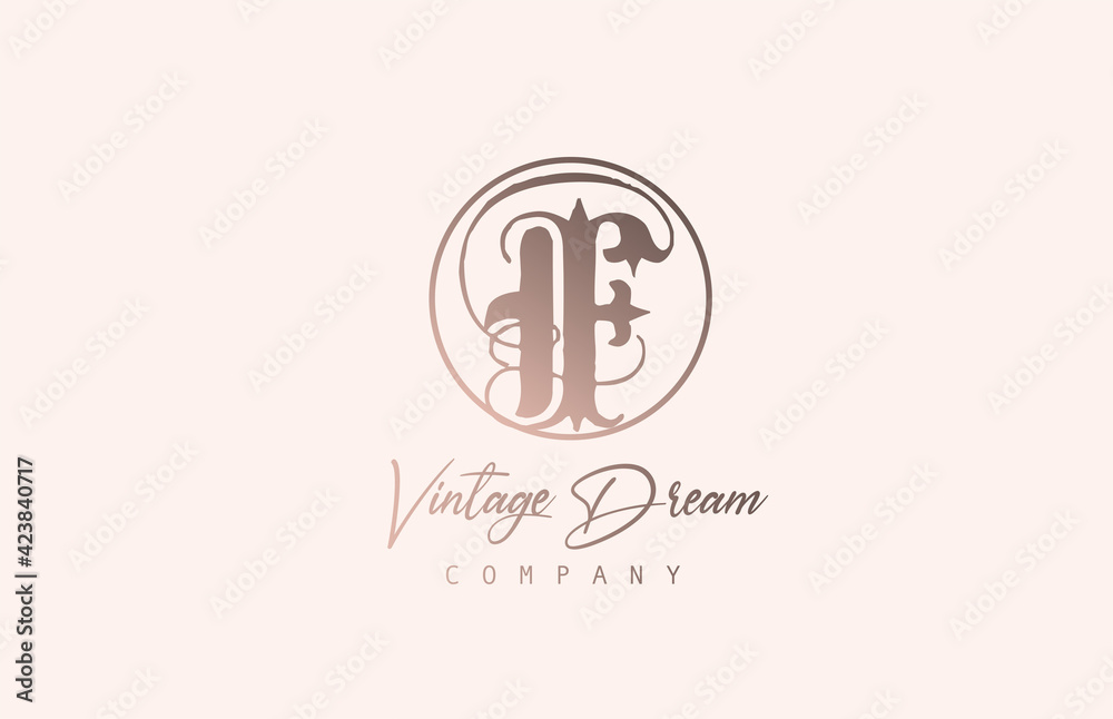 F brown pastel color alphabet logo letter icon. Vintage design concept for company and business. Corporate identity with unique retro style F brown pastel color alphabet logo letter icon. Vintage design concept for company and business. Corporate identity with unique retro style