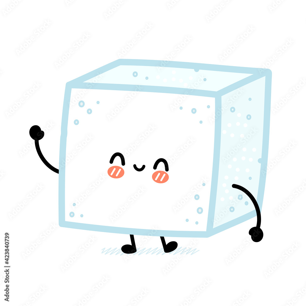 Cute funny happy sugar piece cube character. Vector flat line cartoon  kawaii character illustration icon. Isolated on white background. Sugar cube  character concept Stock Vector | Adobe Stock
