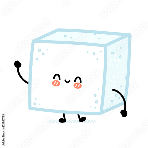 Cute funny happy sugar piece cube character. Vector flat line cartoon kawaii character illustration icon. Isolated on white background. Sugar cube character concept