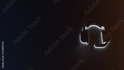 3d rendering of white light stripe symbol of headset on dark background