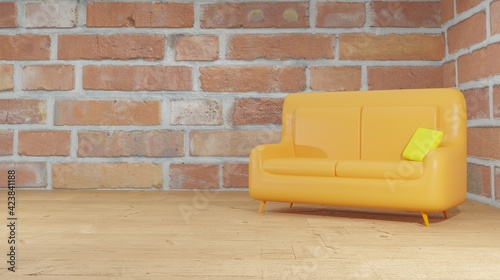 3D background renderings, brick wall living room interior with sofa, for web pages, presentations or image backgrounds