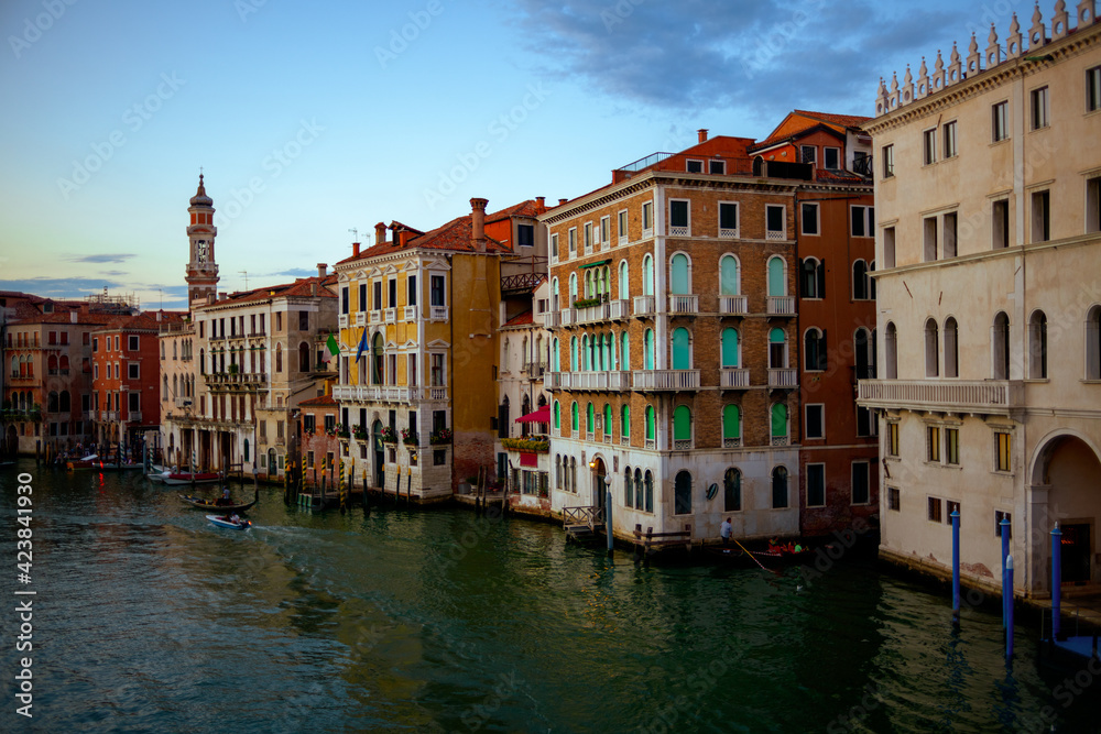 landscape with street and grand canal in Venice, Italy