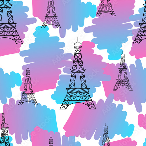 Abstract seamless pattern for textiles with eiffel tower.