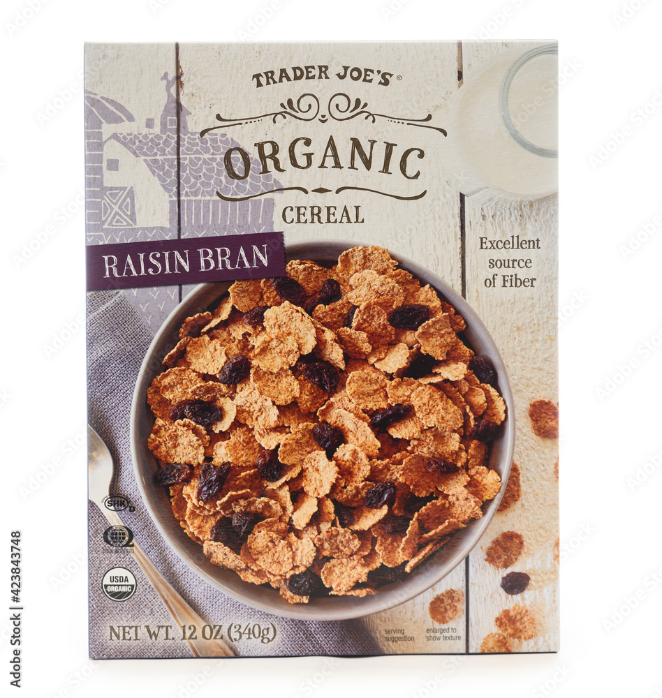 New Jersey, USA March 29, 2021 A box of Trader Joe's Organic Raisin