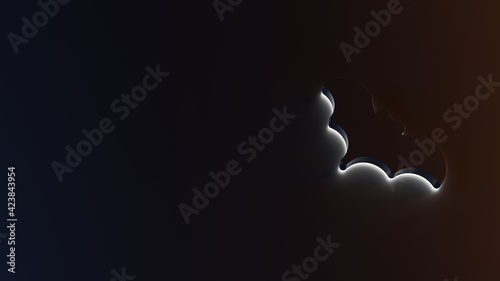 3d rendering of white light stripe symbol of bat on dark background