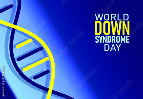World Down Syndrome day on 21 march on dark blue gradient background. Blue and yellow color symbol on DNA. Template for background, banner, card, poster with text inscription. 