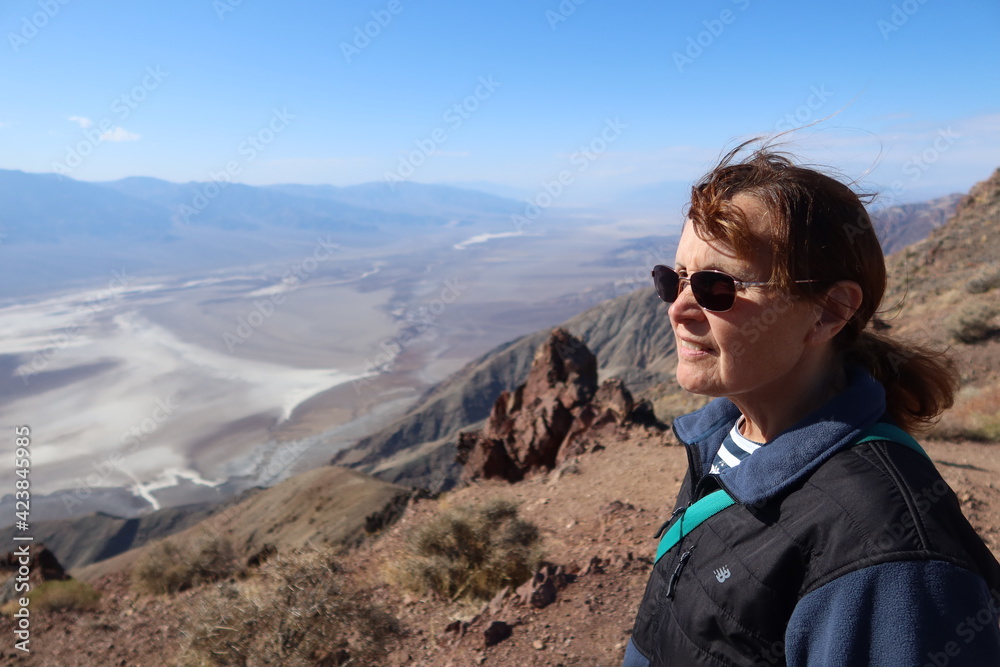 Woman Overlooking Death Valley, California, From Dante's View in the Desert