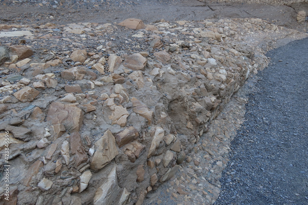 Sedimentary Stone with Large Rocks in Mosaic Canyon, Death valley