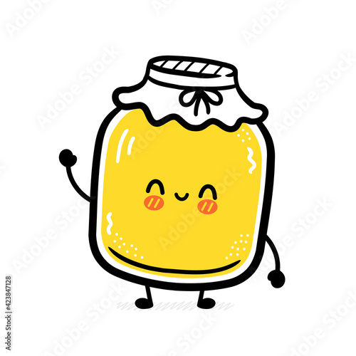 Cute funny kombucha jar character. Vector flat line cartoon kawaii character illustration icon. Isolated on white background. Kombucha jar character concept