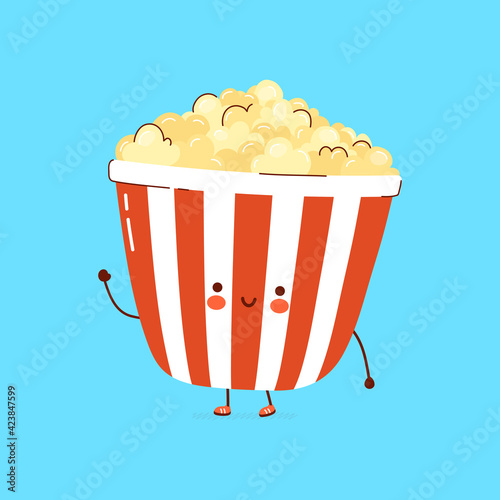 Cute funny Popcorn character. Vector hand drawn cartoon kawaii character illustration icon. Isolated on white background. Popcorn character concept