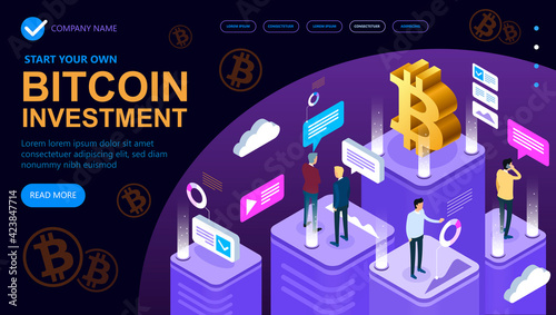 Bitcoin cryptocurrency isometric concept, Isometric vector concept banner, Marketing and finance vector isometric concept, Vector illustration