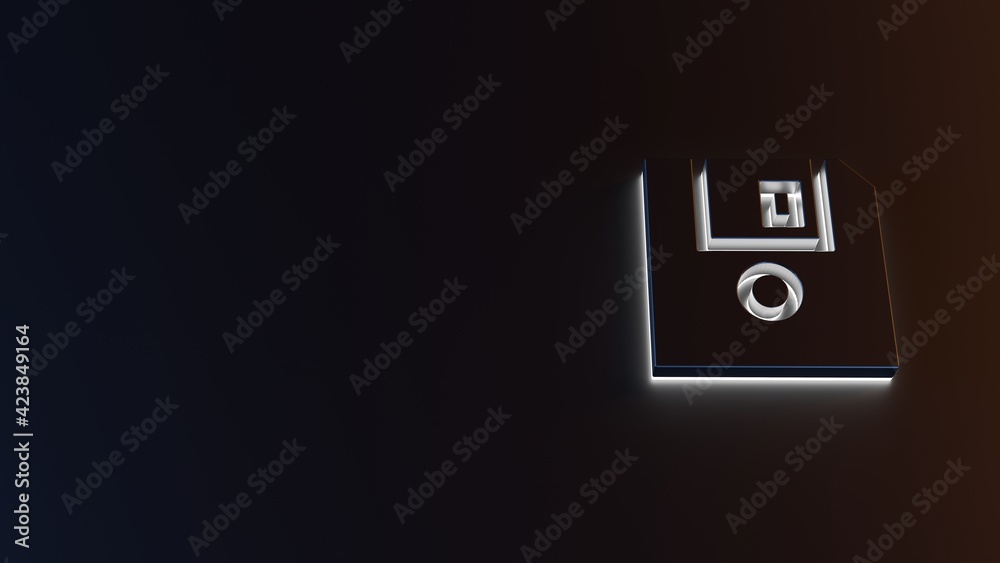 3d rendering of white light stripe symbol of diskette on dark background 3d rendering of white light stripe symbol of diskette on dark background