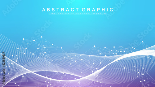 Digits abstract background with connected line and dots, wave flow. Digital neural networks. Network and connection background for your presentation. Graphic polygonal background. Vector illustration