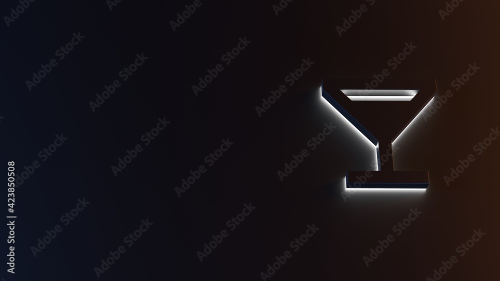 3d rendering of white light stripe symbol of cocktail glass on dark background 3d rendering of white light stripe symbol of cocktail glass on dark background