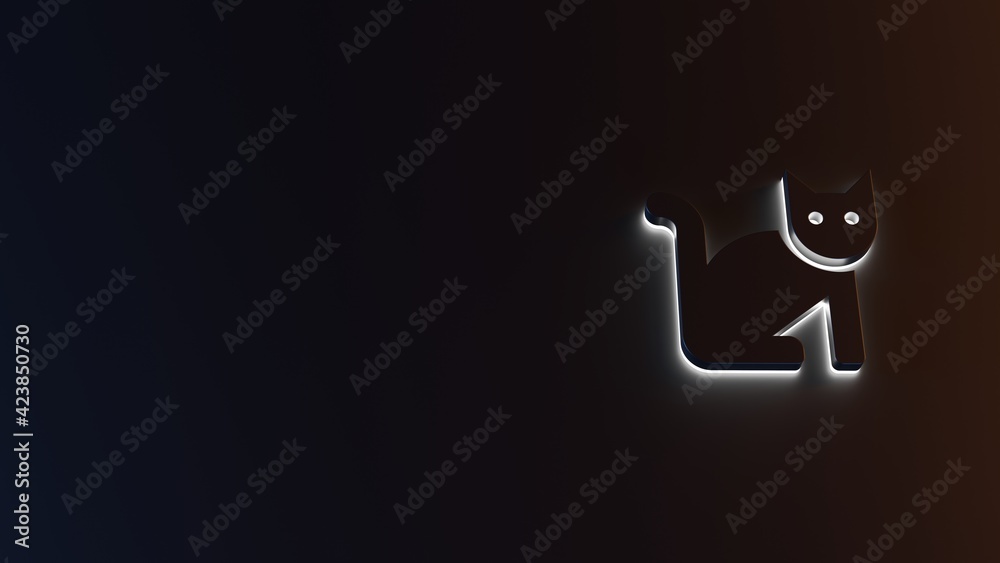 3d rendering of white light stripe symbol of cat on dark background 3d rendering of white light stripe symbol of cat on dark background