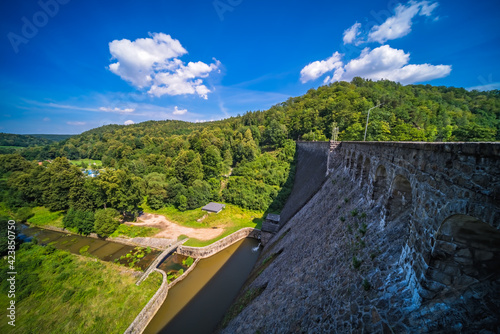 Beautiful view of the old water dam in Zagorze Slaskie, Poland