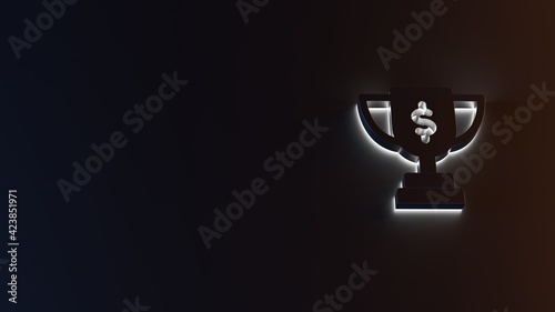 3d rendering of white light stripe symbol of cup award on dark background