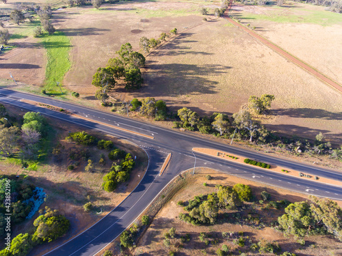 aerial view of intersection on country highway