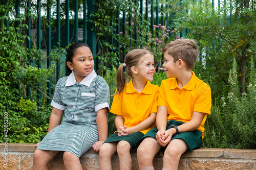 happy primary school children outside photo