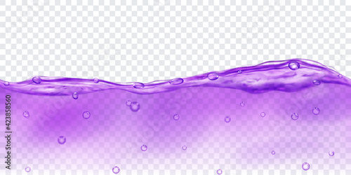 Translucent water in purple colors with air bubbles with seamless horizontal repetition, isolated on transparent background. Transparency only in vector file