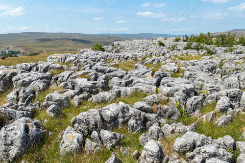 View of the Limestone Pavement near the village of Conistone in the Yorkshire Dales National Park photo