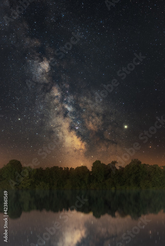 Milkyway rising over some Trees and Water/River