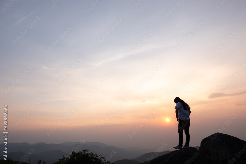 Travel in the mountains of northern Thailand in the evening with the beautiful sky and twilight.