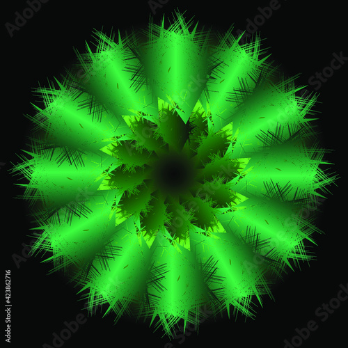 abstract green flower isolated on black background