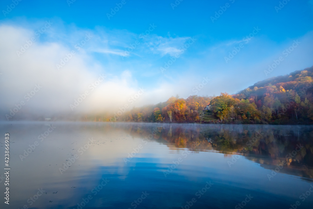 lake in the morning with clouds
