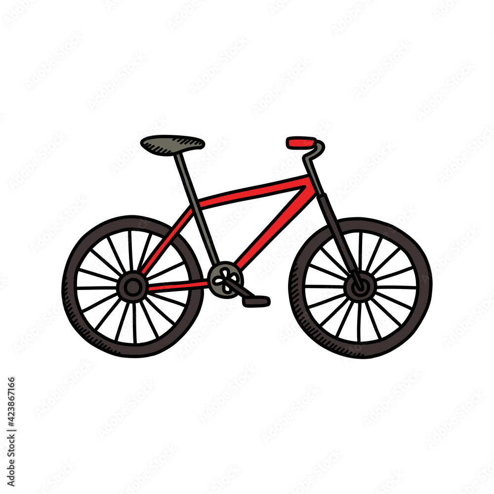 bike doodle icon, vector color line illustration