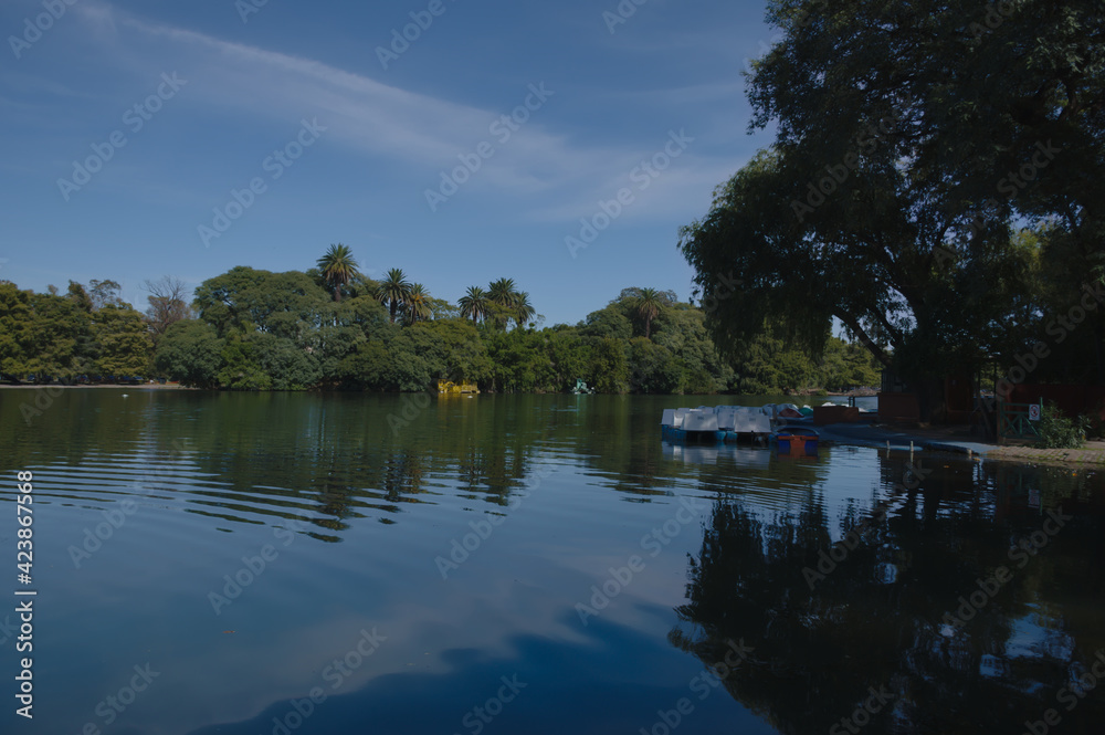 Vista del Lago de Plaermo en el fondo los arboles