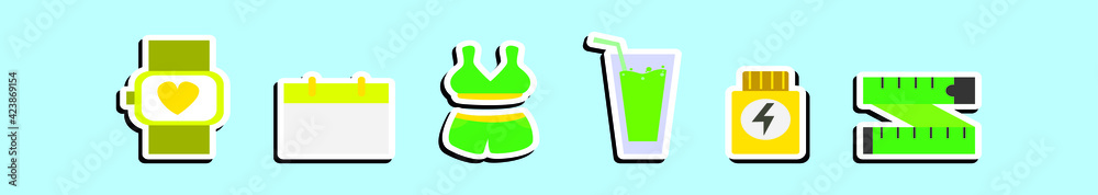 set of healthy lifestyle cartoon icon design template with various models. vector illustration isolated on blue background set of healthy lifestyle cartoon icon design template with various models. vector illustration isolated on blue background