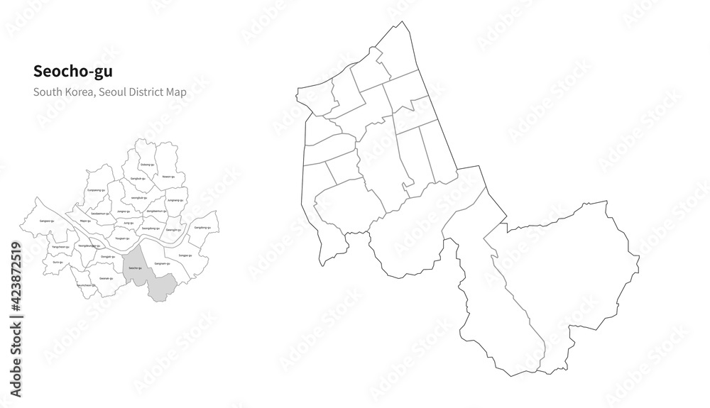 Seocho-gu map. Seoul district map vector.