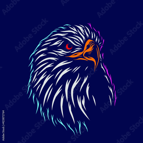 Eagle hawk vector silhouette line pop art potrait logo colorful design with dark background. Abstract vector illustration. 