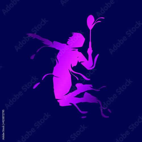 Fototapeta Naklejka Na Ścianę i Meble -  Badminton man smash shot vector silhouette line pop art potrait logo colorful design with dark background. Abstract vector illustration.