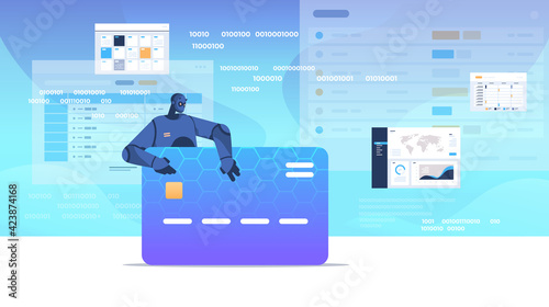 black robot hacking data privacy security information of credit card artificial intelligence concept horizontal