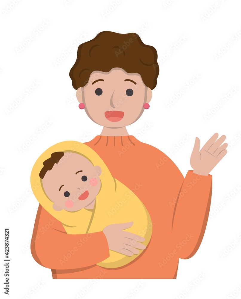 Mother with baby cartoon comic character vector