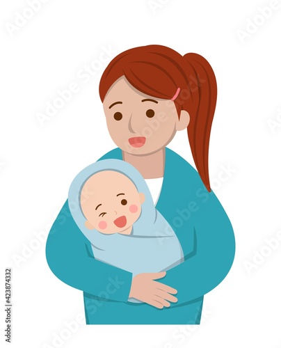 Mother with baby cartoon comic character vector