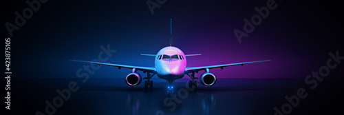 Airline travel on black background. 3d rendering	