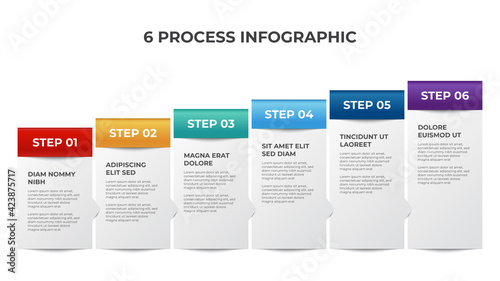 6 points of list diagram, ascending block of process layout template, infographic element vector