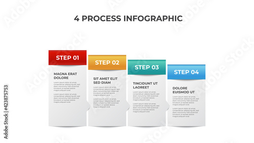 4 points of process diagram, ascending block layout, infographic element template vector