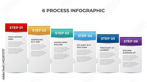 6 points of process diagram, ascending block layout, infographic element template vector