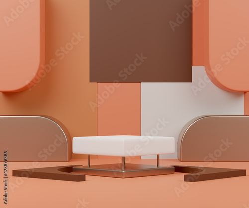 3d rendering white empty podium on earth tone  color background.